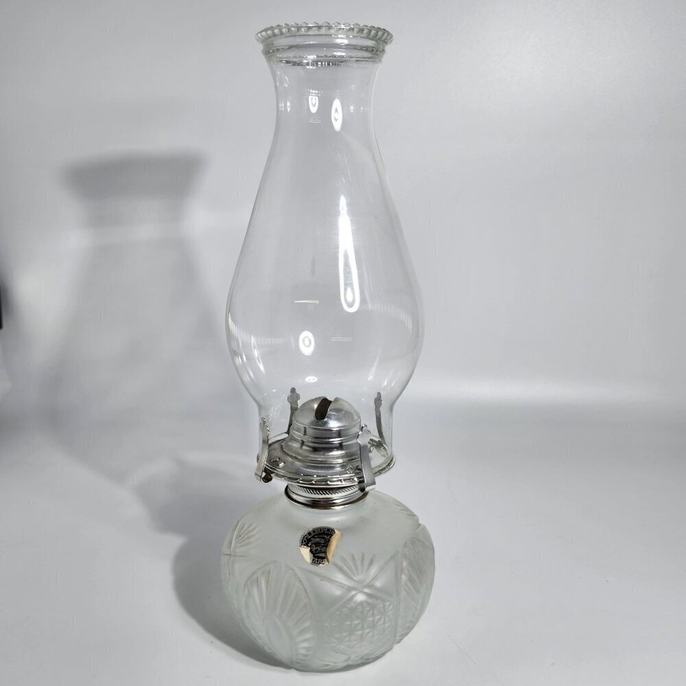 Frosted Glass Lamplight Farms Oil Lamp Embossed Floral Details Clear Chimney VTG